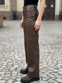 High Waist PU Leather Pants - Brown - View 5