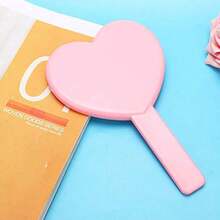 Heart Shaped Travel Handheld Mirror, Heart Shaped Makeup Handheld Mirror With Handle, Portable Travel Mirror For Valentine's Day Gift, Compact Solid Color Makeup Mirror, Pocket Makeup Mirror, Handheld Portable Makeup Mirror, Mini Makeup Mirror, Pocket Mirror, Portable Handheld Mirror, Dressing Mirror For Small Mirrors, Women's On-The-Go, Desktop Desktop Small Mirror For Student Dormitory