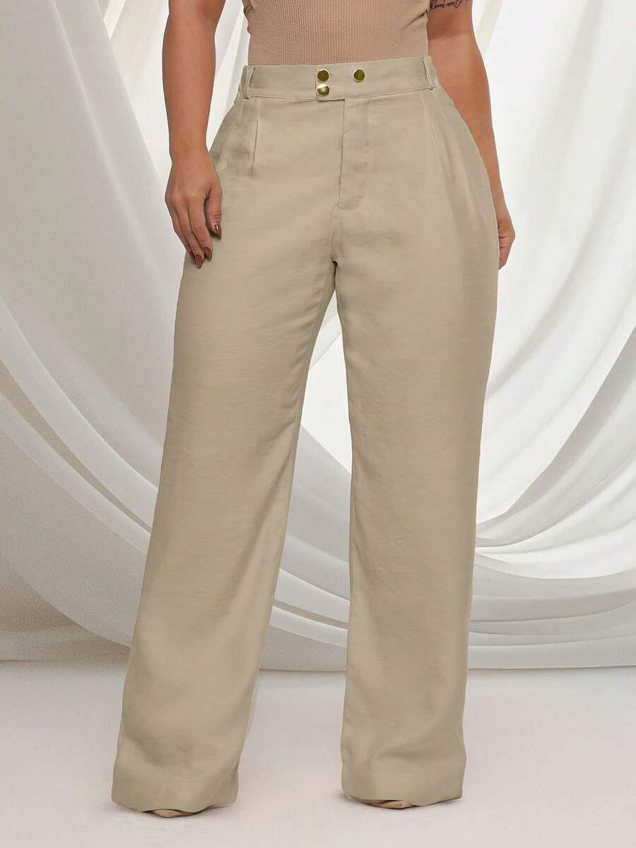 Women's High Waisted Elastic Waist Wide Leg Pants With Pockets Elegant Formal Wear - Màu be - Xem 1