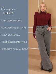 Women's Wide Leg Jeans, Luxury Straight Cut, 100% Jeans, High Waist, Butt Lifting - 灰色 - 查看 5