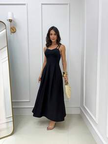 Long Dress With Double Straps And Ruched Detail On The Bust - Black - View 2