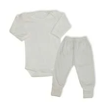 4 Piece Set: Long Sleeve Bodysuit With Booties, Hairband And Ribbed Knit Pants / Baby Girl Set With Booties And Straw Hair Bow - Champagne - View 3