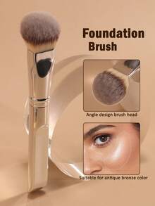 1pc Powder Puff Foundation Brush, Liquid Foundation Brush, Ultra Soft, Professional Makeup Tool, Suitable For Daily Facial Makeup, Can Be Used As Foundation Brush, Concealer Brush, Blush Brush, Contour Brush, Bronzer Brush, Powder Brush, Etc. - Silver - View 1