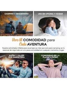 Nature Throne Almohada Inflable Ultraligera para Camping, Mochilero, Viaje, Excursionismo - Funda de Espuma Lavable, Correa de Sujeción y Soporte Ergonómico - Compacta y Portátil - 1 - Ver 9