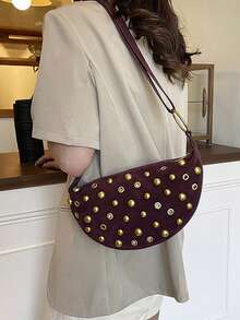 Steampunk Style Mushroom Rivet Shoulder Bag For Women - Burgundy - View 4