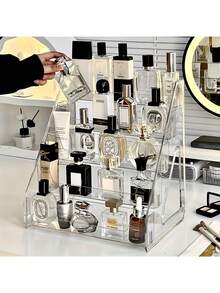 Caja de almacenamiento de perfumes de acrílico multicapa de 27 pulgadas de altura - Organizador transparente de maquillaje y cuidado de la piel de varios niveles, estante de exhibición compacto para el tocador, adecuado para el tocador, sin necesidad de energía, capacidad de 3.2 pies cúbicos, estantería de almacenamiento de perfumes, diseño de moda, estructura duradera, gabinete de tocador, tocador moderno, diseño ligero, construcción resistente, bandeja de tocador, almacenamiento en el hogar, entusiastas de la belleza - Multicolor - Ver 6
