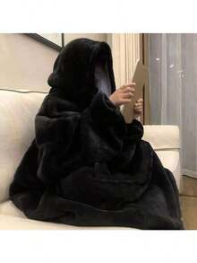 超柔软夏尔巴双面可穿戴连帽毛毯 - 超大长袖羊毛毯连体衣，带口袋的温暖情侣冬季午睡毯，可机洗