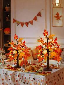 秋季人造枫树灯，感恩节枫叶橡子桌面灯，暖白光串灯，适用于万圣节、秋季装饰、感恩节、餐桌、户外露台、丰收派对、室内家居装饰（不含电池） - 彩色 - 查看 3