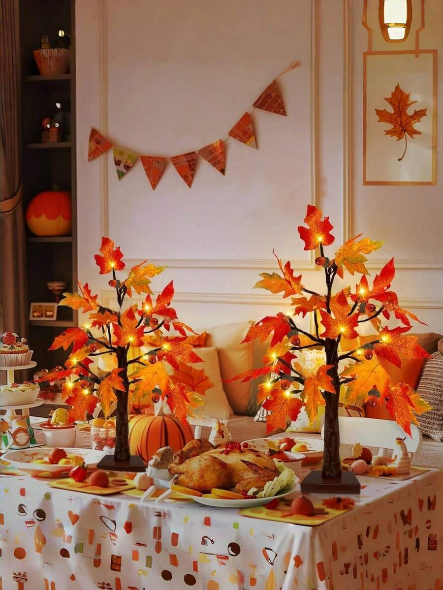 1 Piece Autumn Artificial Maple Tree Light, Acorn-Shaped Maple Leaf LED Light, Warm White Christmas Tree Light, Autumn Decorations, Thanksgiving, Dining Table, Outdoor Terrace, Autumn Harvest Party, Indoor House (Batteries Not Included) - Multicolor - View 1