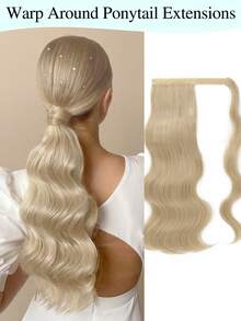 环绕式马尾辫，自然长波浪马尾辫接发，18英寸耐热合成自然波浪假发，环绕式马尾辫接发，适合女性日常使用 - 彩色 - 查看 18