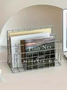 1/2pcs Modern Metal Bookshelf With 3 Storage Baskets, Minimalist Iron Desktop Organizer Rack, Desk Tidy Shelf, Bookshelf Storage Rack, Multi-Function Magazine Newspaper Storage Box, Suitable For Home Office Storage And Decor