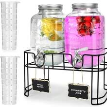 1-Gallon Glass Beverage Dispenser, Suitable For Parties, 2-Piece Set. Beverage Dispenser With Base And Stainless Steel Spigot, Glass Dispenser With Ice Tube For Lemonade. Laundry Detergent, Cold Water Pitcher - 無色 - 查看 1