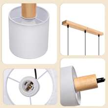 homefire Hanging Lamp 3-Flame Pendant Light Wood - Dining Table Lamp Vintage Pendant Lamp White Dining Table Hanging Light E14 Retro Fabric Shade Dining Room Lamp For Kitchen Bedroom Living Room Restaurant Without Light Source - 3 Flammig Lang - 查看 8