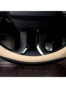 YOKNETIG Funda para Volante,Cubierta Volante Coche,Microfibra,Transpirable, Antideslizante,para decoración de Coche y protección de Volante,Niversal de 38cm (Beige) - Marrón - Ver 4