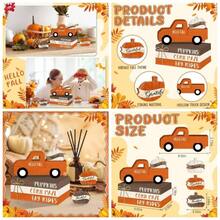 8 Pcs Fall Table Decorations Pumpkin Tiered Tray Decor, Farmhouse Wood Faux Book Stack Truck Sign Rustic Pumpkins Centerpiece Home Kitchen Shelf Autumn Harvest Thanksgiving