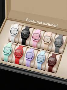 10pcs/Set Women's Gift Silicone Watch, Fashion Casual Square Dial Quartz Wrist Watch Combination Set (Watch Box Not Included)