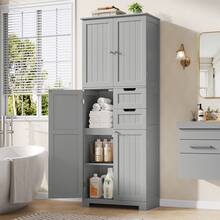 Tall Bathroom Cabinet, Tall Bathroom Cabinet With 4 Doors And 2 Drawers, Tall Kitchen Cabinet For Living Room, Kitchen, Dining Room, Office, 164.5 X 60 X 30 Cm, White - Xám - Xem 4