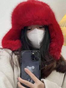 1pc Thick Faux Fox Fur Trapper Hat, Hat And Scarf Set Suitable For Autumn/Winter Outdoor Activities, Warm & Versatile For Hiking, Skiing, Cycling And Daily Wear, Retro Acrylic Bucket Hat, Fleece Lined Aviator Hat, Halloween Gift