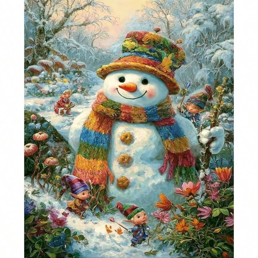 1 件 DIY 数字油画花簇雪人套装丙烯数字油画家居墙绘圣诞画礼物 40x50cm/16x20 英寸无框