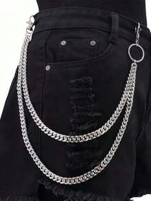 1pc Fashion Double-Layer Metal Pants Chain, Versatile Minimalist Jeans Accessory Suitable For Teenagers, Casual Outdoor Sports Or Vacation, Graduation Gift, Birthday Party Outfit, Or Daily Wear DUGT - 彩色 - 查看 9