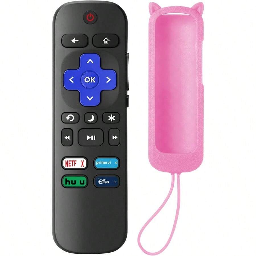 SOTATOO Mando a distancia de repuesto para TV Roku con funda de silicona suave rosa control remoto universal para  Roku/Hisense Roku/Sharp Roku/ Roku/Onn Roku Series Smart TV no para - RemotePinkCover - Ver 1
