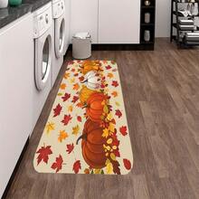 1pc Autumn Leaves & Pumpkins - Beige & Orange Fall Decor With Plush Soft Texture, Washable Living Room, Bedroom, Entryway - Warm Brown/Red/Yellow/Green Leaf Pattern, Cozy Seasonal Floor Thanksgiving & Home Decor, Rectangular Shape With Autumnal Hues, Durable Material, Easy Care Year-Round Use, Adding Warm Fall To Your Home, Large Rugs Living Room - Black - View 3