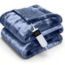 Electric Heated Blanket Faux Fur Heating Blanket 10 Heating Settings, 1-8h Timer & Overheat Protection, Machine Washable, Soft Flannel And Sherpa Full Body Warmth - 藏蓝色 - 查看 1