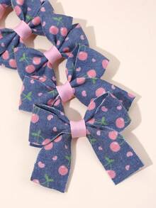 6 Stücke Kirsch Denim Haarbögen für Mädchen, süße rosa Kirschenschleifen Haarclips mit, bezaubernde Kirschfrucht Schleifen Haarspangen Clips für Alltag, Feiertage, Partys, Kinderhaarzubehör