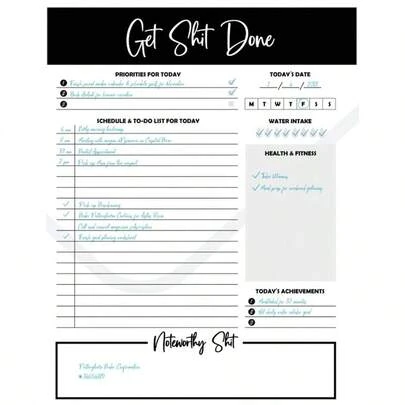Collections Get Done Daily Planner Tear Off Pad, 50 Undated Sheets, Desk Notepad, Schedule, To - Do List, Task Planner, Productivity. Fitness Tracker, Daily Planner, Desk Notepad