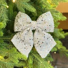Adorno navideño colgante con lazos, lentejuelas brillantes y lentejuelas para el árbol. Un lindo adorno decorativo con purpurina. - Plateado - Ver 4