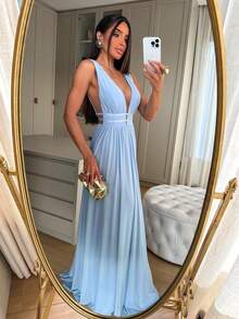 Simple Elegant Sexy Backless Wedding - 淺藍色 - 查看 1