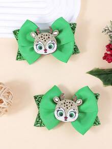 2pcs/Set Deer Design Hair Clips Suitable For Girls, Christmas - Multicolor - View 27