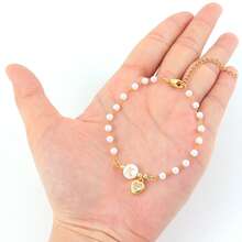 1pc New Round Letter & Heart Beaded Bracelet For Women - White - View 3