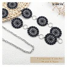 Turquoise Concho Belt Women Silver Western Waist Chain 53 Inch Boho Belts For Dresses Vintage Style - 多色674 - 查看 5