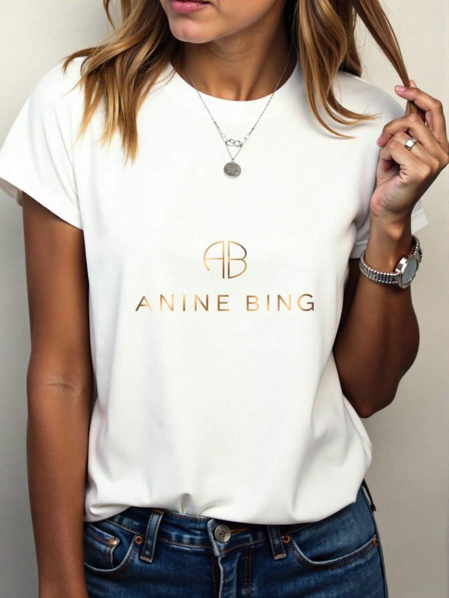 Women's ANINE BING T-Shirt - Soft Quick-Dry Cotton Blend Casual Everyday & Athletic Tee, Minimalist White Shirt For Gym, Office, Travel - Machine Washable Women's Top, Ladies T Shirts, Gym Apparel, Classic Round Neck - trắng - Xem 1