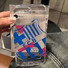 Funda de teléfono de fútbol para B-Barca compatible con iPhone 17, 16e, 16, 15, 14, 13, 12, 11 Pro Max, Mini, Air, XR, XS, X, 7, 8 Plus - Cubierta trasera suave de TPU transparente, estilo anime, material flexible, impresa con UV, para usuarios casuales - Mezcla de colores - Ver 2