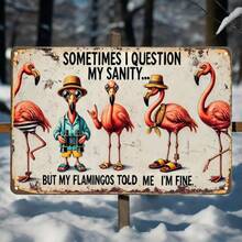 Doubt My Sanity' Funny Flamingo Tinplate Wall Art – Aluminum Metal Decor For Home | Retro Humorous Sign" - 彩色 - 查看 5