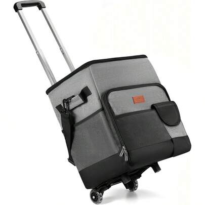Hielera Portátil 35L con Ruedas y Mango Telescópico, Bolsa Térmica Plegable, A Prueba de Fugas, Nevera con Carro Todo Terreno para Playa, Camping, Picnic y Supermercado