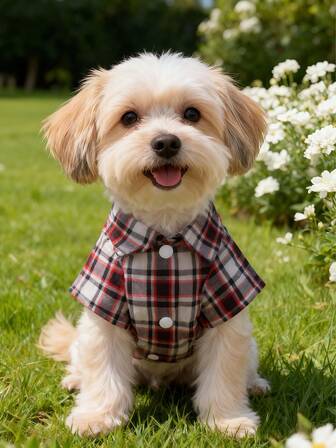 1pc Cute & Stylish Pet Dog Casual Outfit, Colorblock Plaid/Colorful Stripe/Minimalist Design Short Sleeve Plaid Shirt, For Teddy/Poodle Small Breed Dogs, Spring/Summer/Autumn