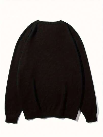 Men's Solid Color Crew Neck Long Sleeve Casual Versatile Lightweight Slim Fit Knit Sweater, Autumn/Winter