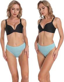 High Waisted Cotton Thongs For Women, Breathable Plus Size Multipack - 黑色*1 白色*1 淺藍色*1 淺紫色*1 粉紅色*1 卡其色*1 - 查看 6