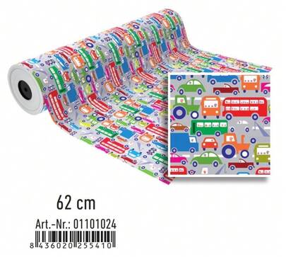 Rolo de papel de presente ANDINA, 62 cm x 85 m (VEÍCULOS INFANTIS)