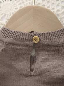 Baby Girl Unisex Knitted Crew Neck Long Sleeve Bodysuit With Sheep Embroidery - Coffee Brown - View 8