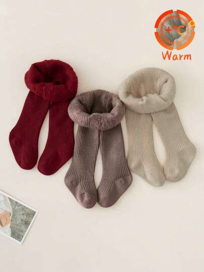 2条装女童/幼儿/婴儿保暖紧身裤，柔软舒适，带保暖内衬，适合秋冬季日常穿着、返校、旅行、度假等场合 - 颜色随机