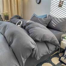 Set de lenjerie de pat cu 4 bucăți, culoare solidă, moale (1 husă de pilotă, 1 cearșaf, 2 fețe de pernă), potrivit pentru toate anotimpurile