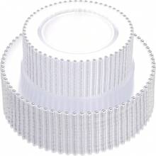 100pcs Plastic Plates With Gold Beads Plates Heavy Duty Party Supplies Includes 10.25inch Dinner Plate And 7.5inch Dessert Disposable Plate For Party,Wedding,Bridal Showers - 銀色 - 查看 1