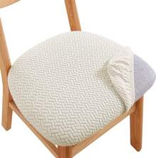 Stretch Non-Slip Soft Washable Dining Chair Covers Set Of 4, Yellow Cushion Slipcovers Kitchen And Dining Room Chairs - Jacquard Beige - View 8