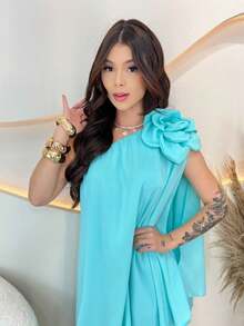 Flower Party Dress - Mint Blue - View 2