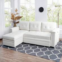 L-Shaped Sectional Sleeper Sofa With  Ports - Convertible Pull-Out Bed, Ample Storage, Timeless Design, Durable Construction White/Air Leather,23944374 - 白色 - 查看 1