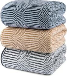 3Packs Toallas de Baño Ultra Suaves Juego de Toallas de Secado Rápido Altamente Absorbentes para Baño, Playa, Piscina, Gimnasio, SPA - 1*gris oscuro+1*curry+1*azul oscuro - Ver 12